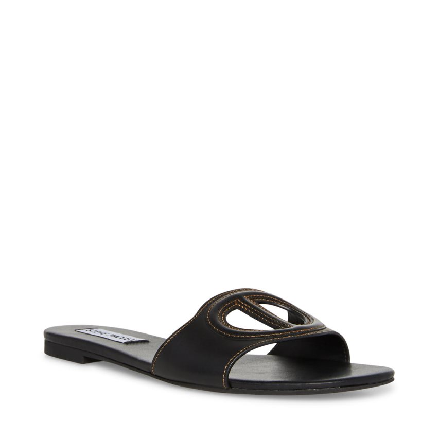 Black Steve Madden Kylah Leather Women\'s Slides | PH 7569BO16